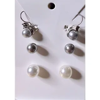Photo of Faux Pearl Earring Set of 3 Gray & White Studs and Dangles