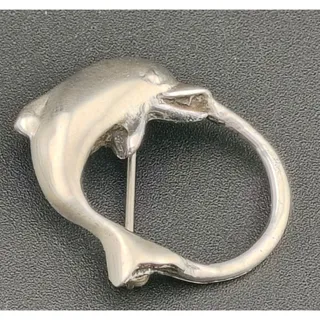 Photo of Vintage 925 Sterling Silver Dolphin Ocean Wave Circle Brooch Pin 5g Nautical