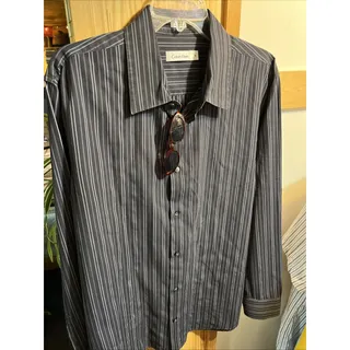Photo of Calvin Klein Men's XL Long Sleeve Dress Shirt Blue Striped Stretch Cotton