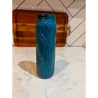 Photo of Starbucks teal/aqua blue wavy embossed stainless steel tumbler Spring 2025