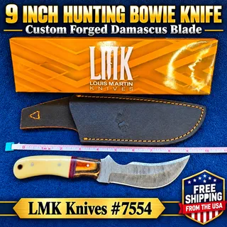 Photo of Hunting Bowie Knife 9 Inch Custom Made Forged Damascus Blade LMK Knives #7554