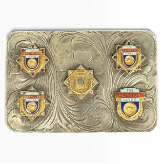 Photo of Vintage Greyhound Lines Sterling Silver 10k Gold Pin Belt Buckle 58g Fine Patina
