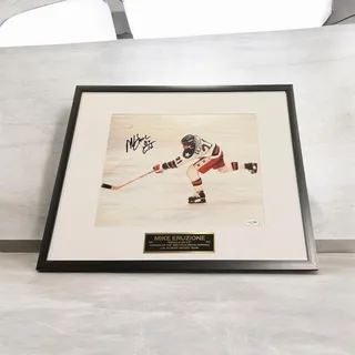 Photo of Mike Eruzione Signed Team USA 11x14 Photo Inscribed “80 Gold” Framed ACOA Auto
