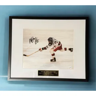 Photo of Mike Eruzione Signed Team USA 11x14 Photo Inscribed “80 Gold” Framed ACOA Auto