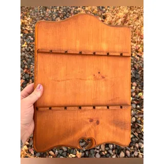 Photo of Vintage MCM Spoon Rack, Wooden Hanging Display Rack with Heart Cut-Out Detail