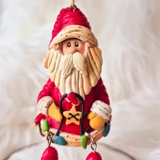Photo of Handmade OOAK Polymer Clay Santa Christmas Ornament Dangling Legs