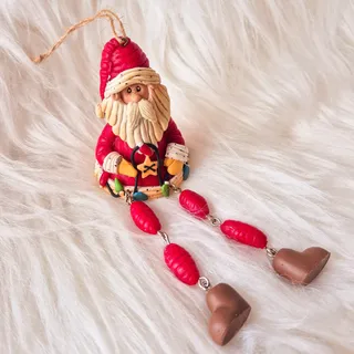 Photo of Handmade OOAK Polymer Clay Santa Christmas Ornament Dangling Legs