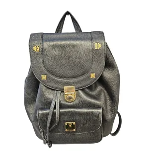 Photo of MCM Black Pebbled Leather Mini Backpack Gold Hardware Drawstring