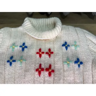Photo of Vintage 1970s ribbed wool floral embroidered kids turtleneck sweater size 6