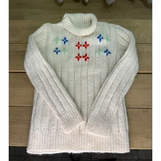Photo of Vintage 1970s ribbed wool floral embroidered kids turtleneck sweater size 6
