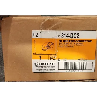 Photo of Bridgeport 814-DC2 4 in. 90 Deg FMC Connector Flexible Metal Conduit Fitting NIB