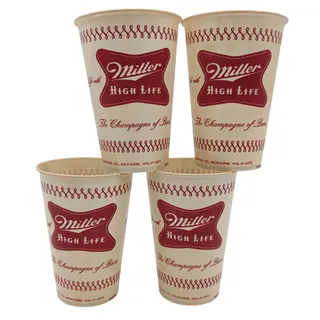 Photo of Vintage Miller High Life Beer Wax Cups Dixie Set of 4 Advertising Breweriana