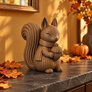 Photo of Brown Squirrel Figurine Holding Acorn with Scarf Woodland Fall Home Decor