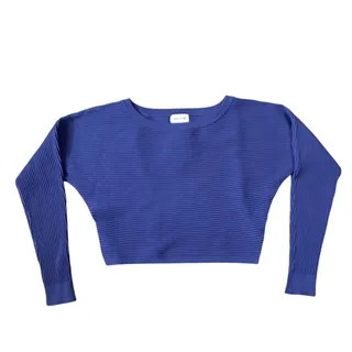 Photo of Open Edit Blouson Sweater Women Sz M Blue Crew Neck Ribbed NWT