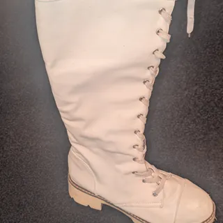 Photo of Louis Vuitton white knee high military style lace up boots