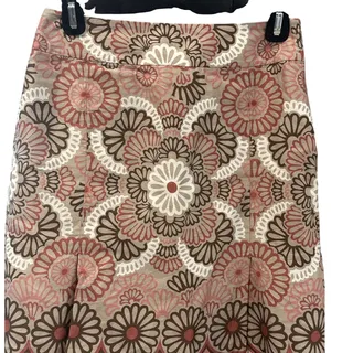Photo of Ann Taylor Loft Petite A Line Skirt Brown Pink Floral Lined 100% Cotton 0P