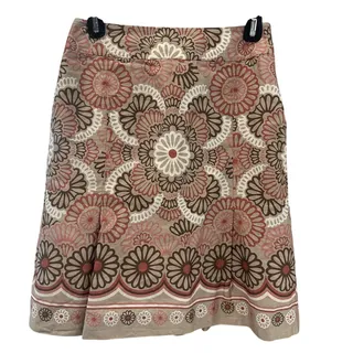 Photo of Ann Taylor Loft Petite A Line Skirt Brown Pink Floral Lined 100% Cotton 0P