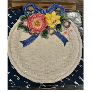 Photo of Vintage Fitz & Floyd Bustles And Beaus Floral Basket Weave Canape Plate