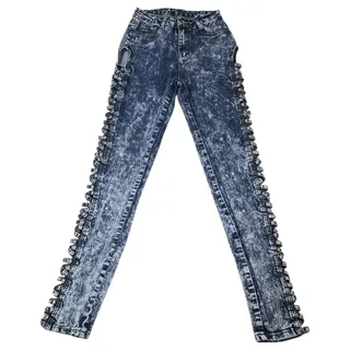 Photo of Vinizbena Sz 5 Acid Wash Skinny Jeans Lace Up Corset Cutout Y2K Punk Goth Denim