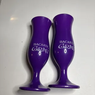Photo of Bacardi Gras Mini Fluted Hurricane Glasses with Key Chain Clip set of 2 plastic
