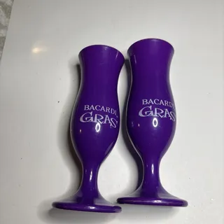Photo of Bacardi Gras Mini Fluted Hurricane Glasses with Key Chain Clip set of 2 plastic
