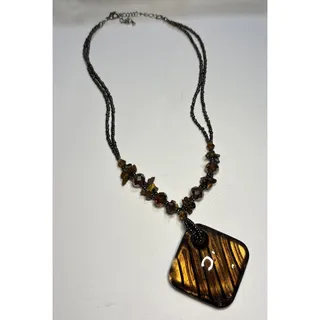 Photo of Murano Dichroic Pendant Necklace Beads 17”