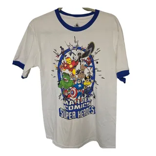 Photo of Disney Marvel Comics Super Heroes Ringer T-Shirt Youth XL White Blue NWOT NEW