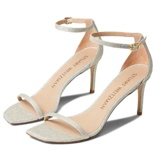 Photo of Stuart Weitzman Nudistcurve 75 Women's Heels Sandals Platino Glitter Size 8.5