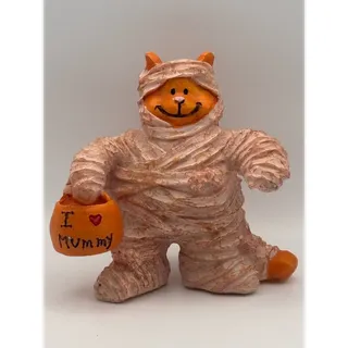 Photo of Whimsical Halloween Figurine, Orange Cat in Mummy Costume, Trick-or-Treat