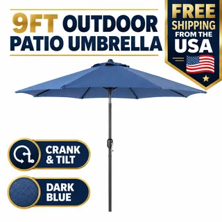 Photo of 9FT Outdoor Patio Umbrella, Dark Blue, Crank and Tilt