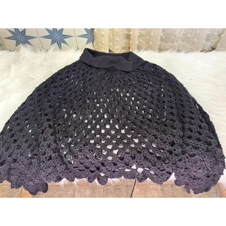 Photo of Vintage Style Crochet Asymmetrical Poncho Capelet Scalloped Open Knit Wrap Cowl Neck