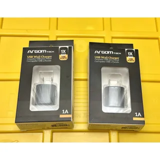 Photo of Lot of 2 Argom Tech Compact 1A 1-Port USB-A Wall Charger Plug, Black ARG-AC-0104
