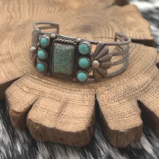 Photo of 1940s Native American NAVAJO Sterling Silver Turquoise Child Size Cuff Bracelet