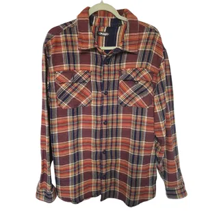 Photo of Buffalo Jeans Mens XL Plaid Flannel Shirt Rust Navy 100% Cotton Button Up