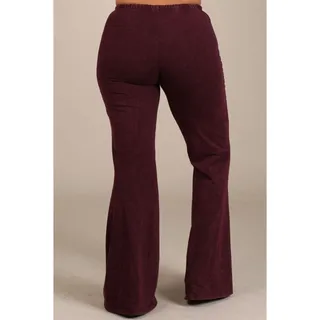 Photo of Chatoyant Plus Size Mineral Wash Bell Bottoms Burgundy 1XL