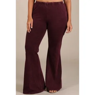 Photo of Chatoyant Plus Size Mineral Wash Bell Bottoms Burgundy 1XL