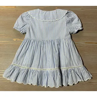 Photo of Happily Grey Kids Girls Blue & White Striped Scalloped Collar Dress (Size 3T)