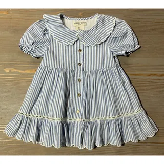 Photo of Happily Grey Kids Girls Blue & White Striped Scalloped Collar Dress (Size 3T)
