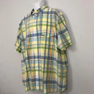 Photo of Ralph Lauren Beach Twill Shirt Mens 3XB Madras Plaid Short Sleeve Blue Tag