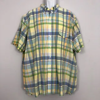 Photo of Ralph Lauren Beach Twill Shirt Mens 3XB Madras Plaid Short Sleeve Blue Tag