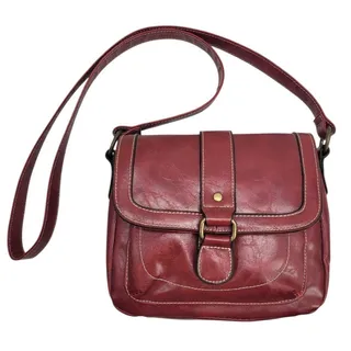 Photo of Vintage 1970s Burgundy Leather Crossbody Bag Wallet Set