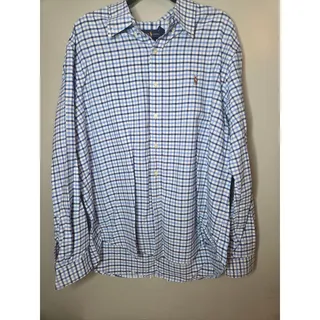 Photo of Ralph Lauren Mens XXL Blue White Check Long Sleeve Button Up Casual Dress Shirt