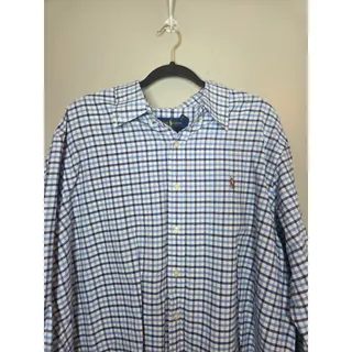 Photo of Ralph Lauren Mens XXL Blue White Check Long Sleeve Button Up Casual Dress Shirt