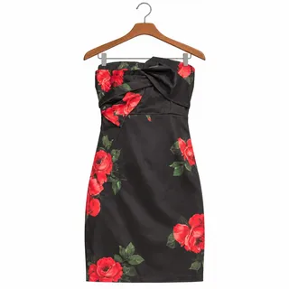 Photo of Charlotte Russe Black Red Rose Strapless Satin Mini Dress Size Medium