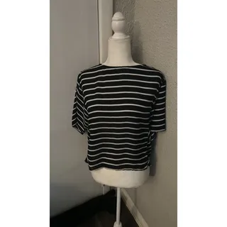 Photo of Fab'rik Black/White Sheer Striped Top S Nautical Preppy Costal Boho Classic
