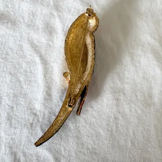 Photo of Vintage Parrot Macaw Pin Brooch Gold Tone Enamel Rhinestone Tropical FLAW READ