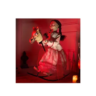 Photo of 3 Ft Animated Rocking Horse Creepy Doll Halloween Prop Sound Activated