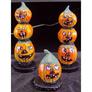 Photo of OOAK Artisinal Hand-Painted Halloween Pumpkin Stack Set (3 Pieces)