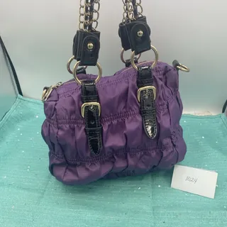 Photo of Women’s Purple Nylon Gathered Handbag With Gold Chain Handles And Gold Accents