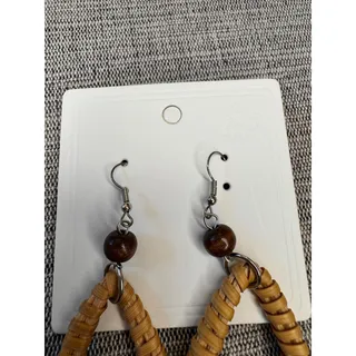 Photo of Brown Tear Drop Rattan Woven Earrings Teardrop Earrings Boho Accessories